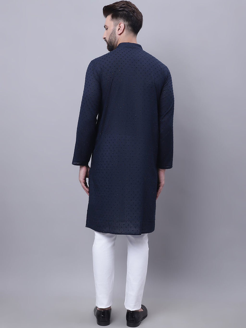 Even Apparels Blue Pure Cotton Kurta With Band Collar | Grocsy