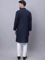 Even Apparels Blue Pure Cotton Kurta With Band Collar | Grocsy