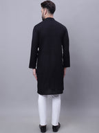 Even Apparels Black Pure Cotton Kurta With Band Collar | Grocsy