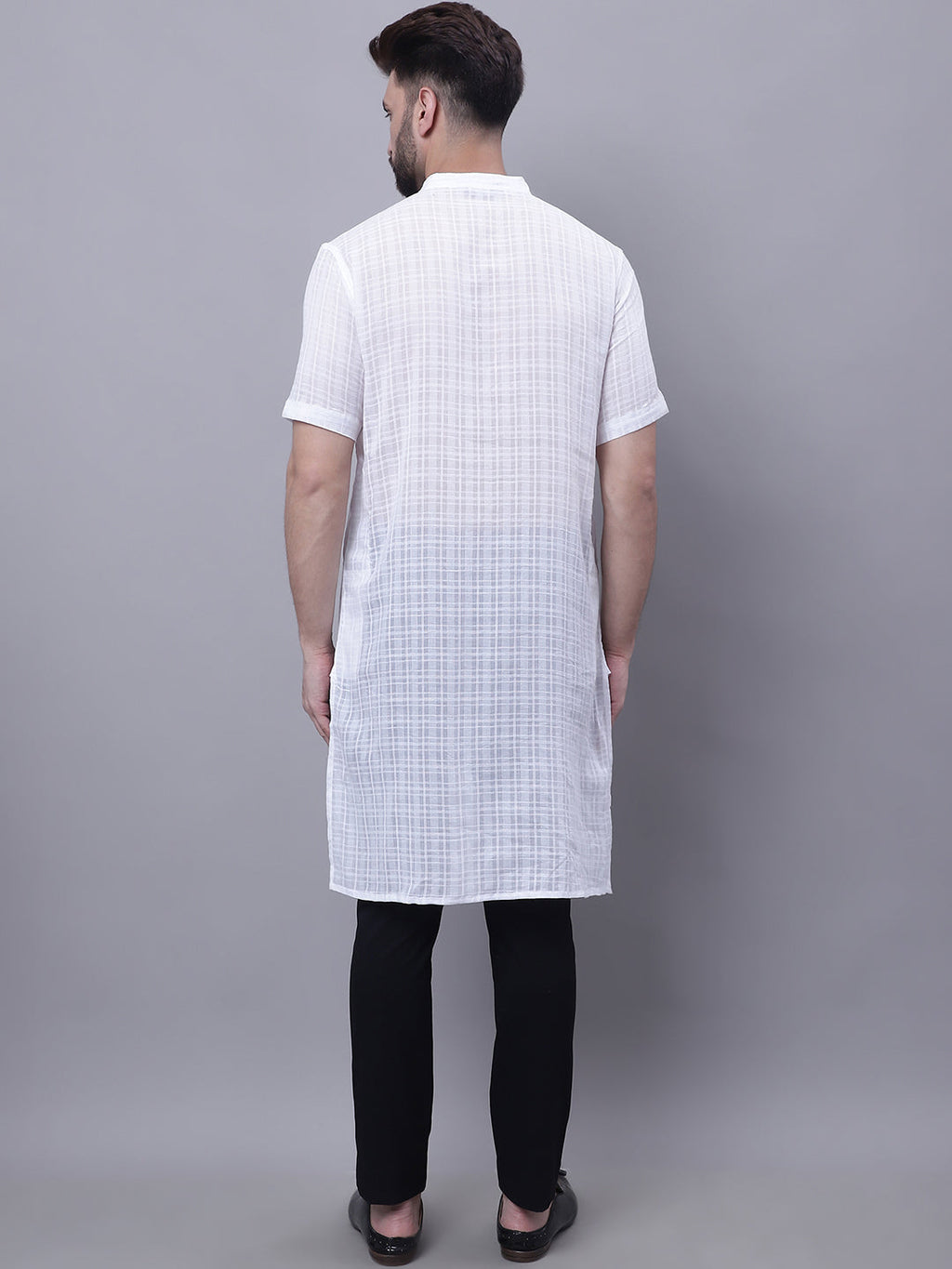 Even Apparels White Pure Cotton Short Sleeves Kurta With Band Collar | Grocsy