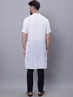 Even Apparels White Pure Cotton Short Sleeves Kurta With Band Collar | Grocsy