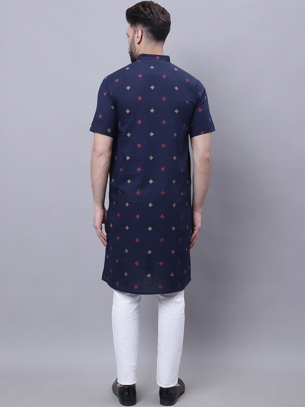 Even Apparels Blue Pure Cotton Short Sleeves Kurta With Band Collar | Grocsy