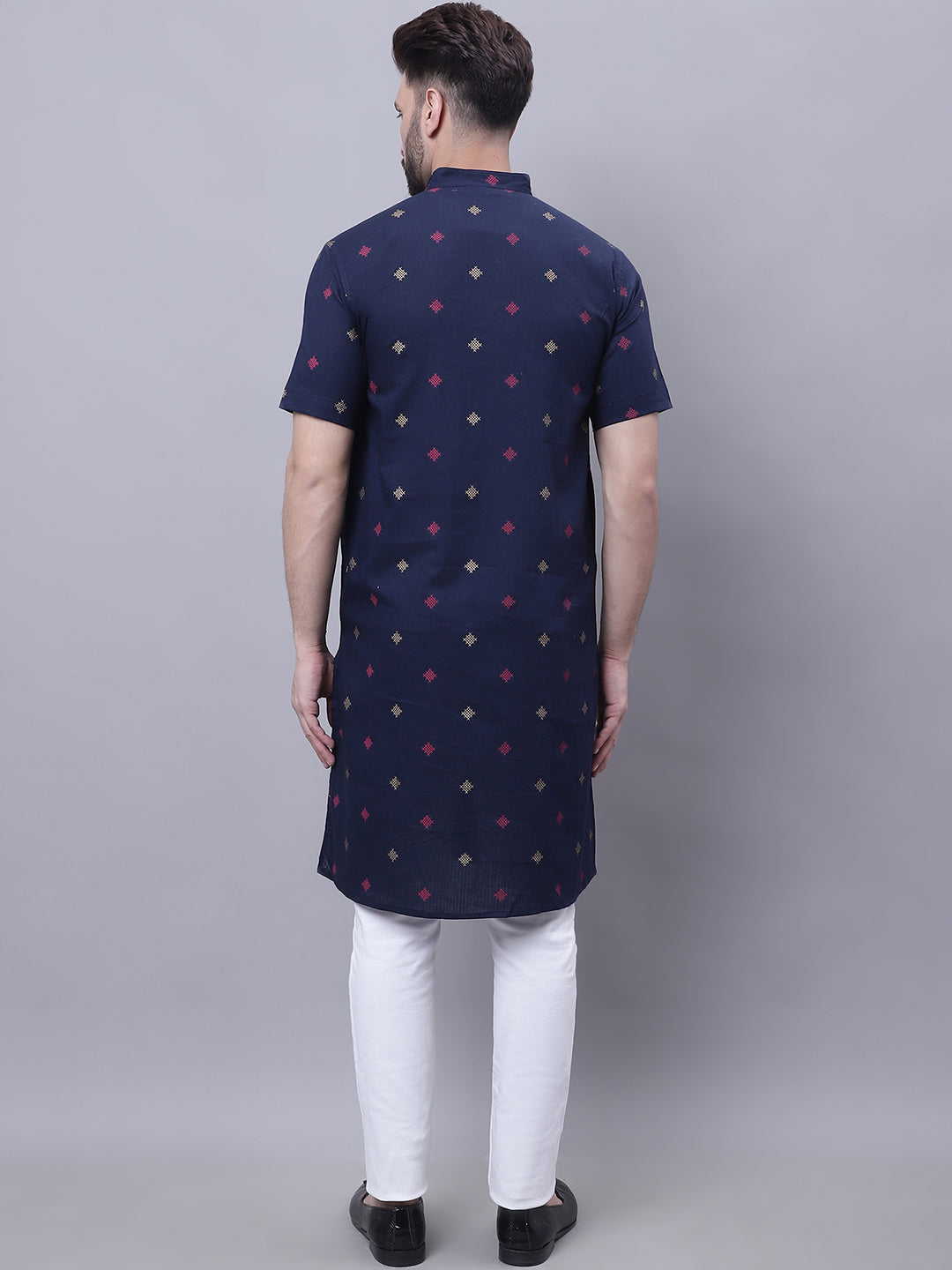 Even Apparels Blue Pure Cotton Short Sleeves Kurta With Band Collar | Grocsy
