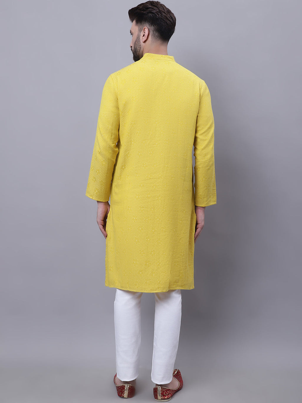 Even Apparels Yellow Pure Cotton Kurta With Band Collar | Grocsy