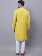 Even Apparels Yellow Pure Cotton Kurta With Band Collar | Grocsy