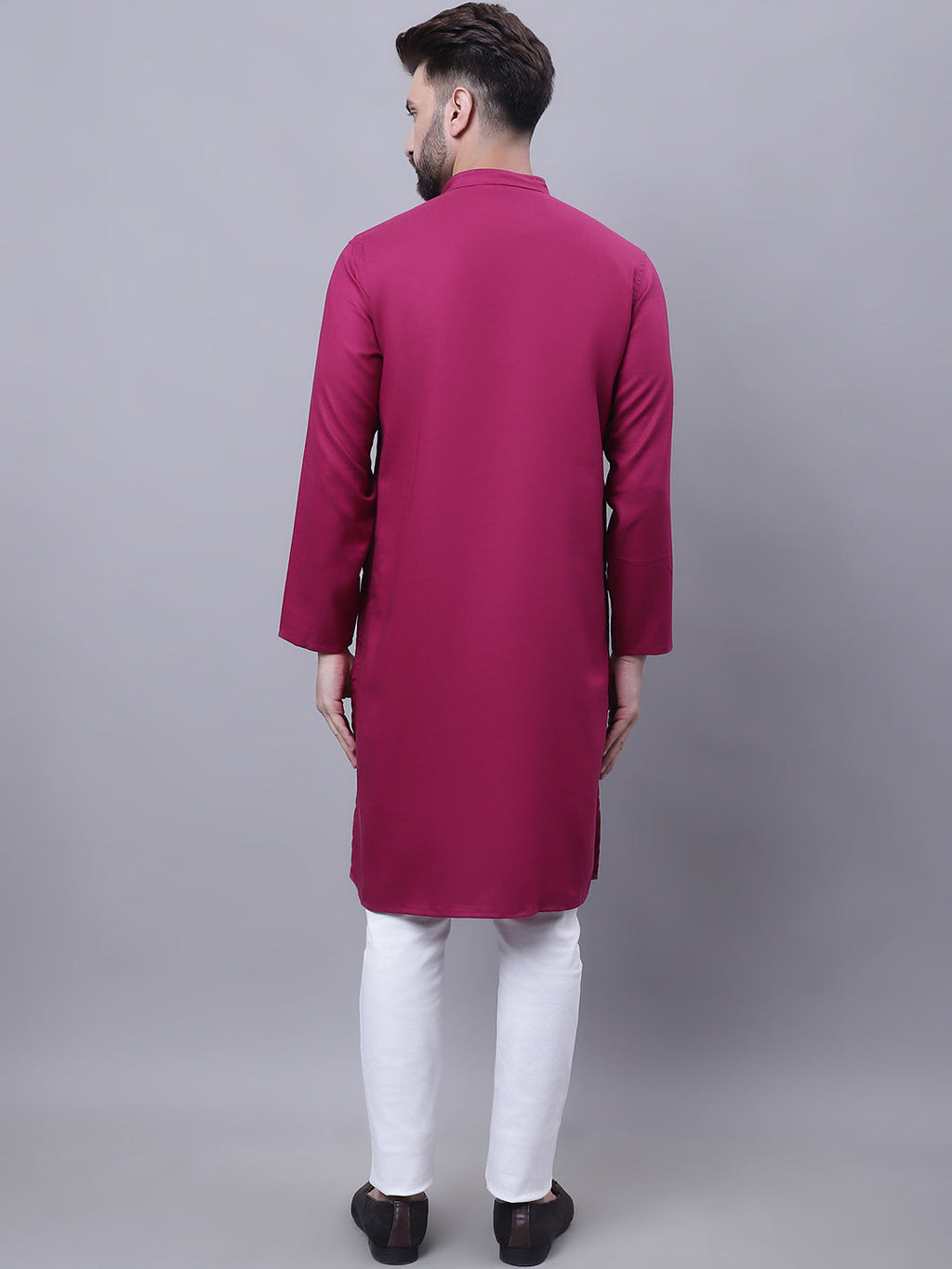 Even Apparels Wine Pure Cotton Kurta With Band Collar | Grocsy