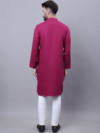 Even Apparels Wine Pure Cotton Kurta With Band Collar | Grocsy