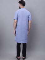Even Apparels Blue Pure Cotton Short Sleeves Kurta With Band Collar | Grocsy