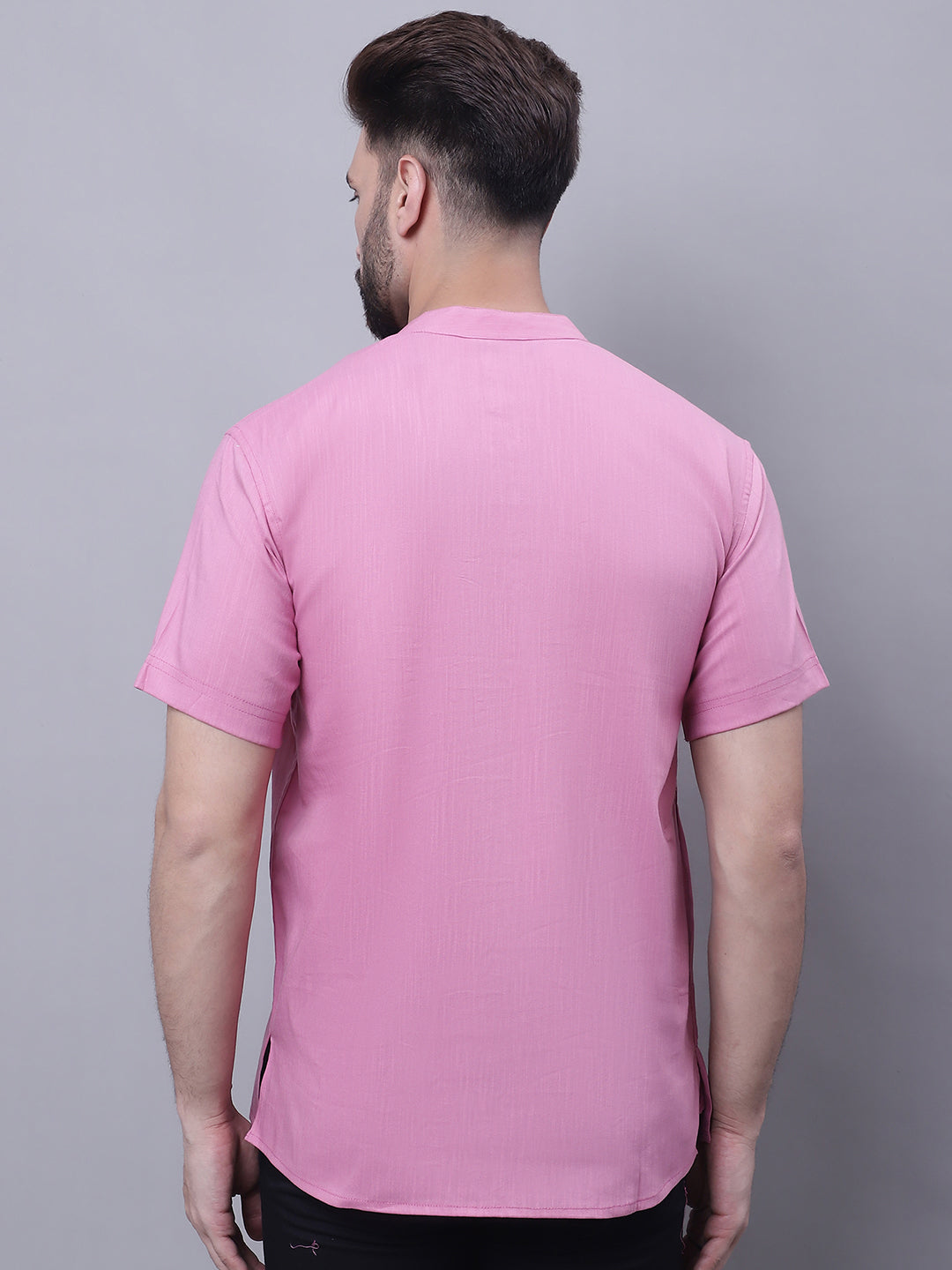 Even Apparels Pink Pure Cotton Short Kurta With Band Collar | Grocsy