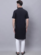 Even Apparels Black Pure Cotton Short Sleeves Kurta With Band Collar | Grocsy