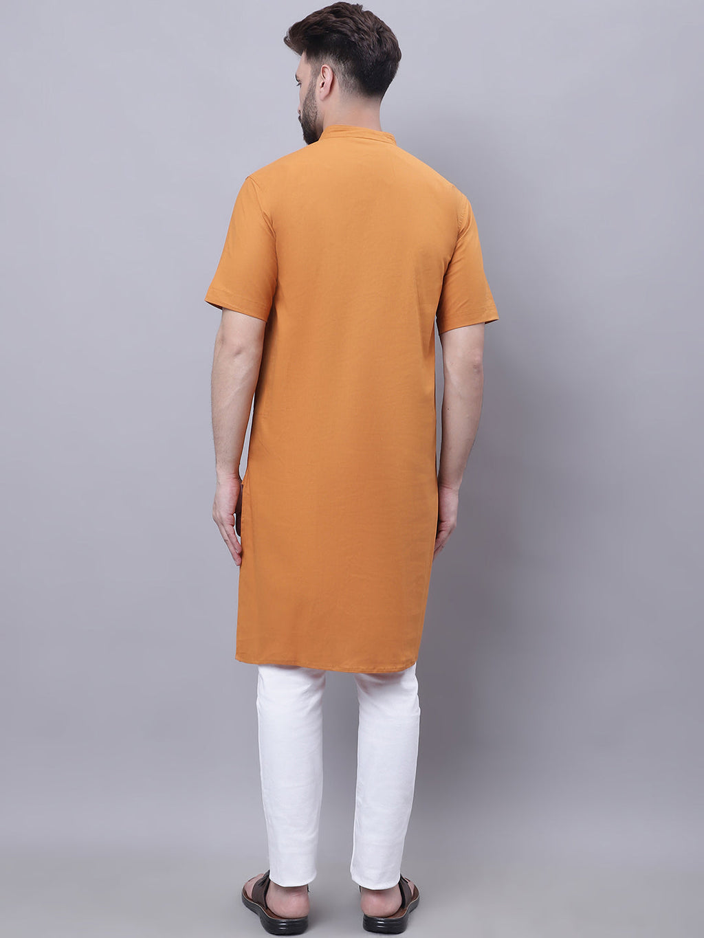Even Apparels Yellow Pure Cotton Short Sleeves Kurta With Band Collar | Grocsy