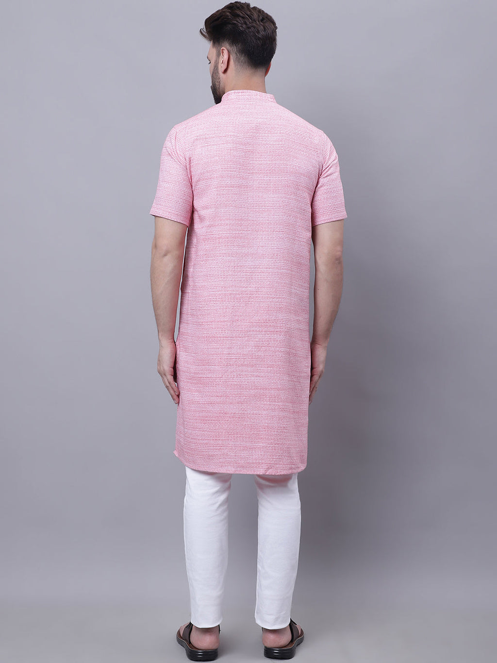 Even Apparels Pink Pure Cotton Short Sleeves Kurta With Band Collar | Grocsy