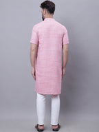 Even Apparels Pink Pure Cotton Short Sleeves Kurta With Band Collar | Grocsy