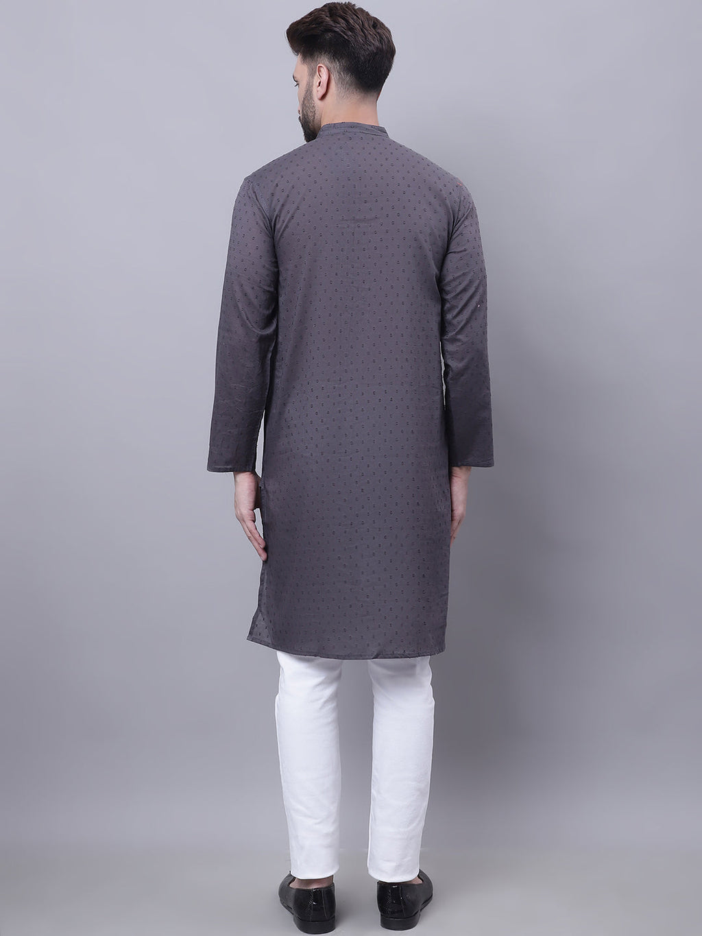 Even Apparels Grey Pure Cotton Kurta With Band Collar | Grocsy