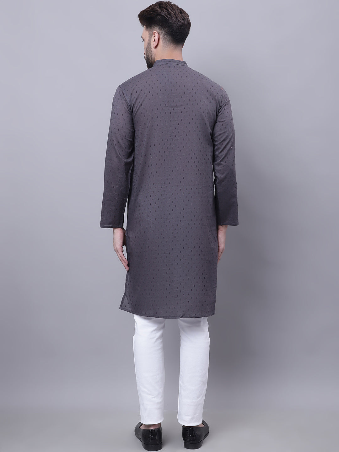 Even Apparels Grey Pure Cotton Kurta With Band Collar | Grocsy