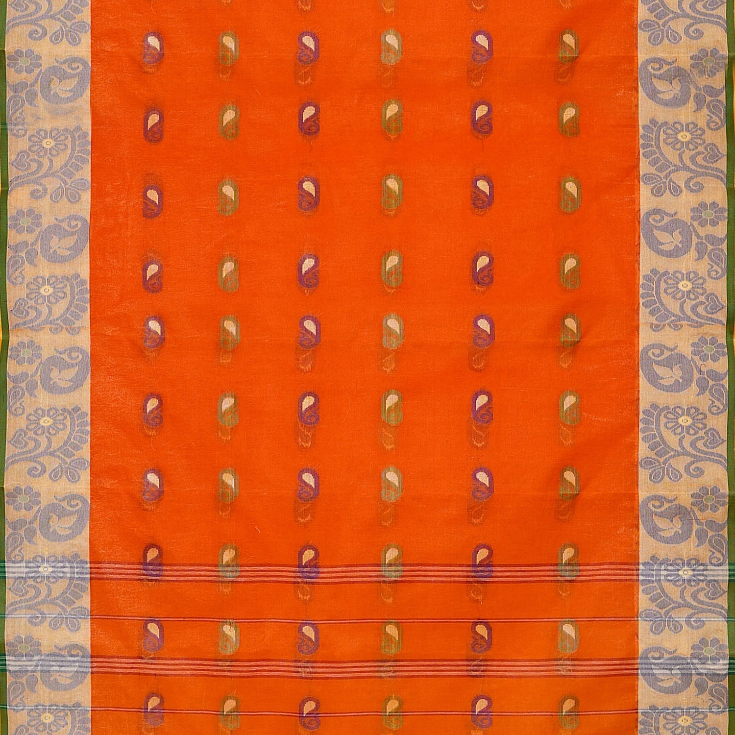Exclusive Collection 100% Pure Cotton Orange Tant Saree With Hand Weaving Work | Grocsy