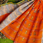 Exclusive Collection 100% Pure Cotton Orange Tant Saree With Hand Weaving Work | Grocsy
