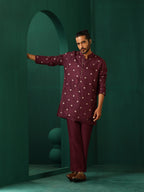 trueBrowns Men's Wine Diamond Viscose Silk Co-ord Set | Grocsy