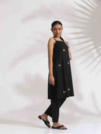 trueBrowns Black Cotton Embroidered Straight Kurta Set | Grocsy