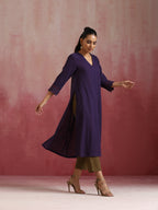 trueBrowns Purple Cotton Dobby Kurta Set | Grocsy