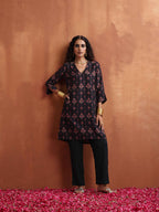 trueBrowns Black Print Kurta Co-ord Set | Grocsy