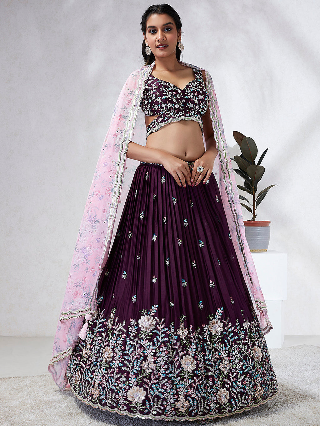 House of Panchhi Teal Pure Georgette Sequins And Thread Embroidery Lehenga Choli & Dupatta | Grocsy