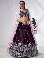 House of Panchhi Teal Pure Georgette Sequins And Thread Embroidery Lehenga Choli & Dupatta | Grocsy