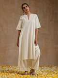 trueBrowns Ivory Gold Cotton Relaxed High-Low Kurta Set | Grocsy