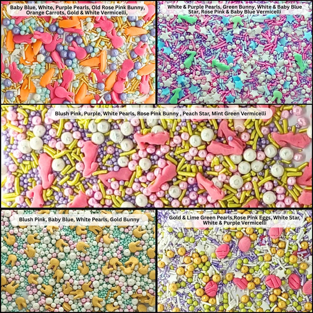 Confect Spring Sprinkles |  5 White, Pink and Sky Blue Pearls & Stars Pack of 5 (EAST 6) - 100Gms | Grocsy