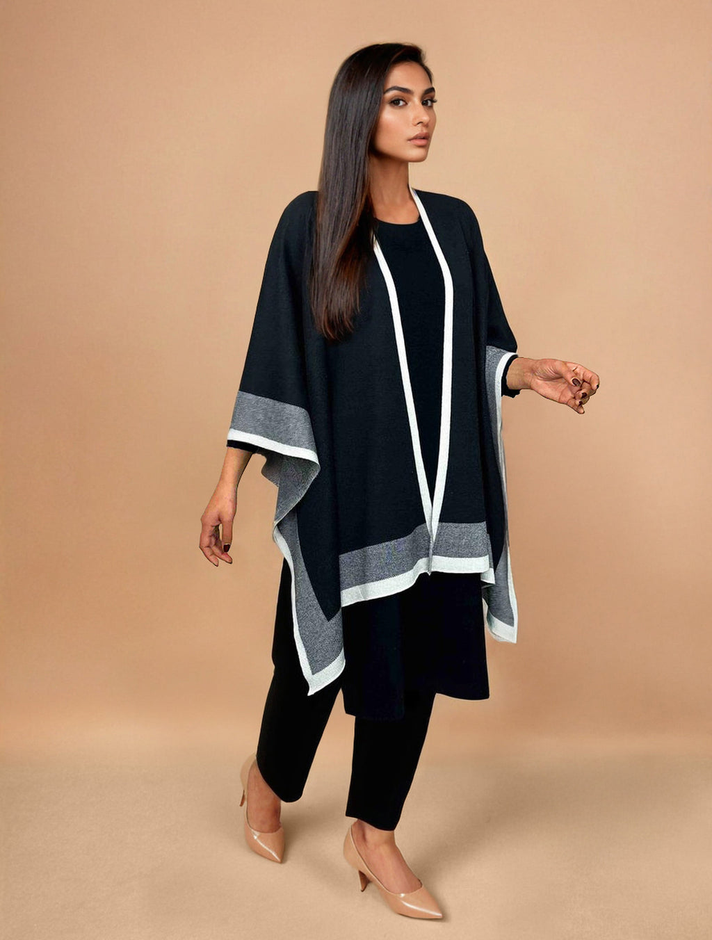 trueBrowns Black Woollen Kaftan Cape | Grocsy