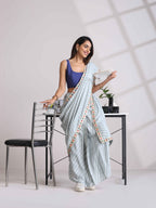 trueBrowns Grey Muslin Silk Saree | Grocsy