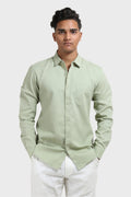 Xkind Pista Green Textured Slim Fit Shirt | Grocsy