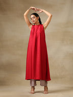 trueBrowns Maroon Textured Silk Sleeveless Kurta Pant Set | Grocsy