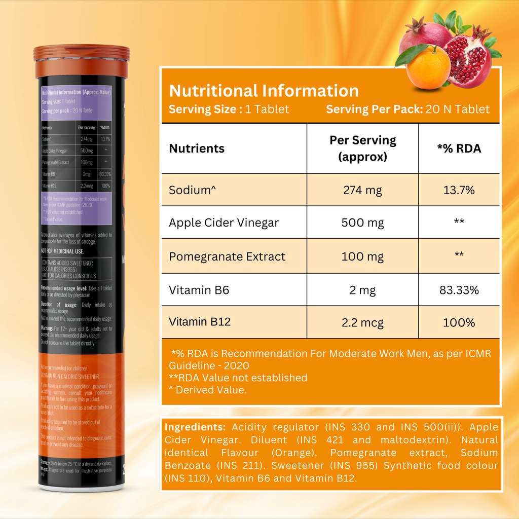 BOOSTIQ Apple Cider Vinegar Effervescent Tablets - Orange Flavour | Grocsy