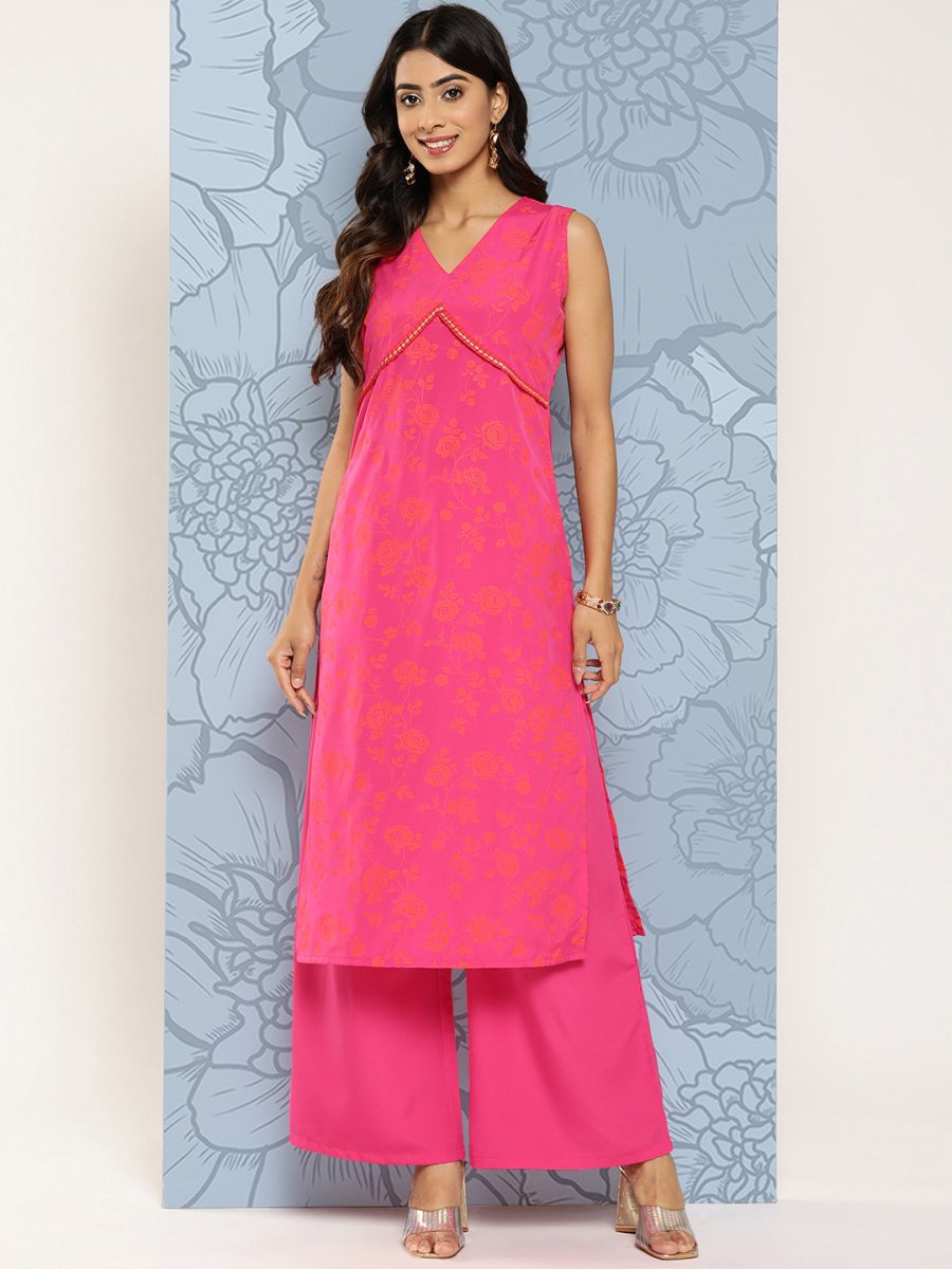 Ahalyaa Floral Printed Empire Gotta Patti Kurta With Palazzos | Grocsy