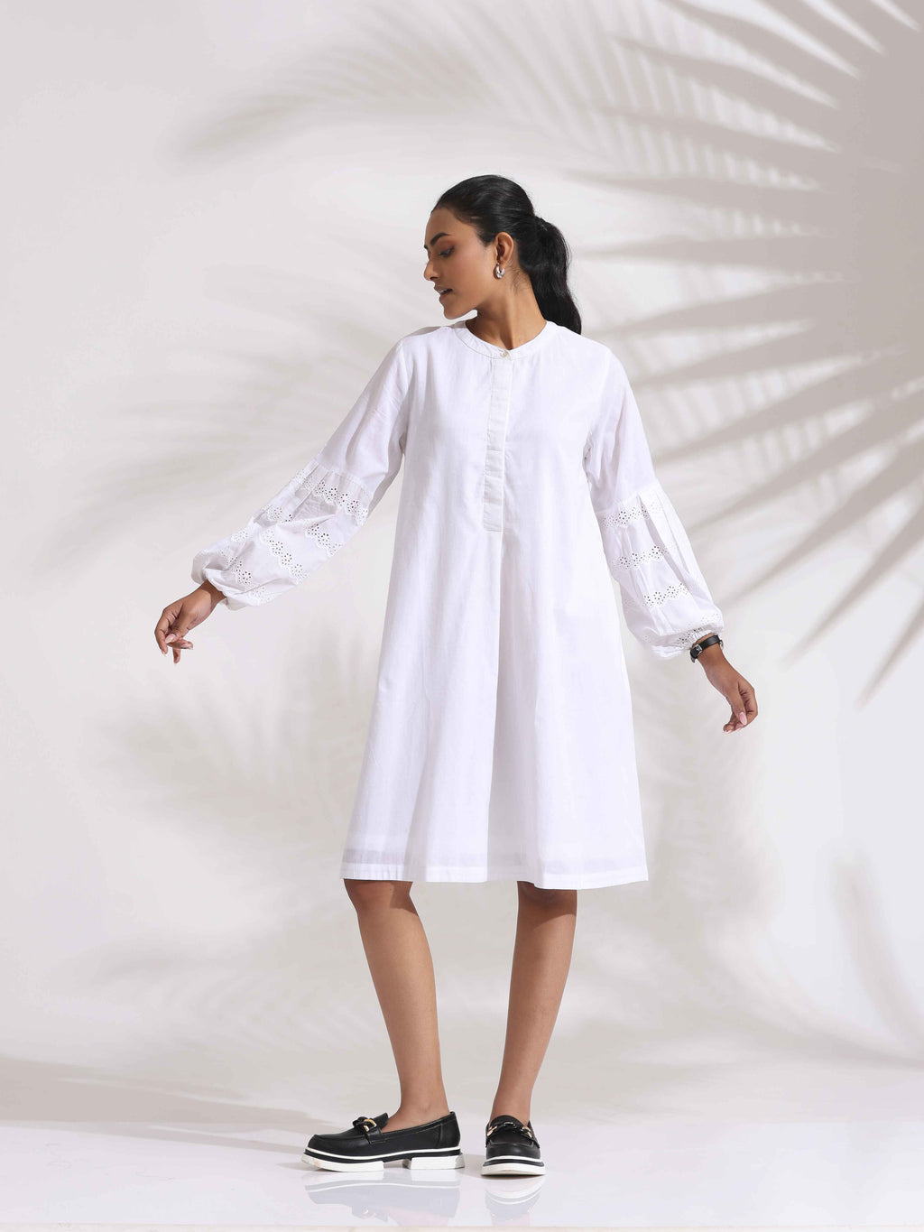 trueBrowns White Cotton Schiffli Short Dress | Grocsy