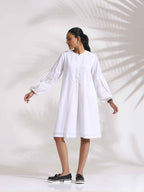 trueBrowns White Cotton Schiffli Short Dress | Grocsy