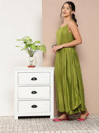 InWeave Women's Olive Green Strappy Set With Pink Green Floral Cape | Grocsy