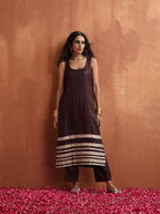 trueBrowns Brown Metallic Straight Kurta Set | Grocsy