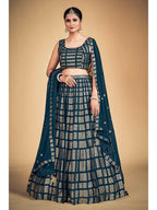 Myra Teal Blue Georgette Real Georgette Lehenga Choli | Grocsy