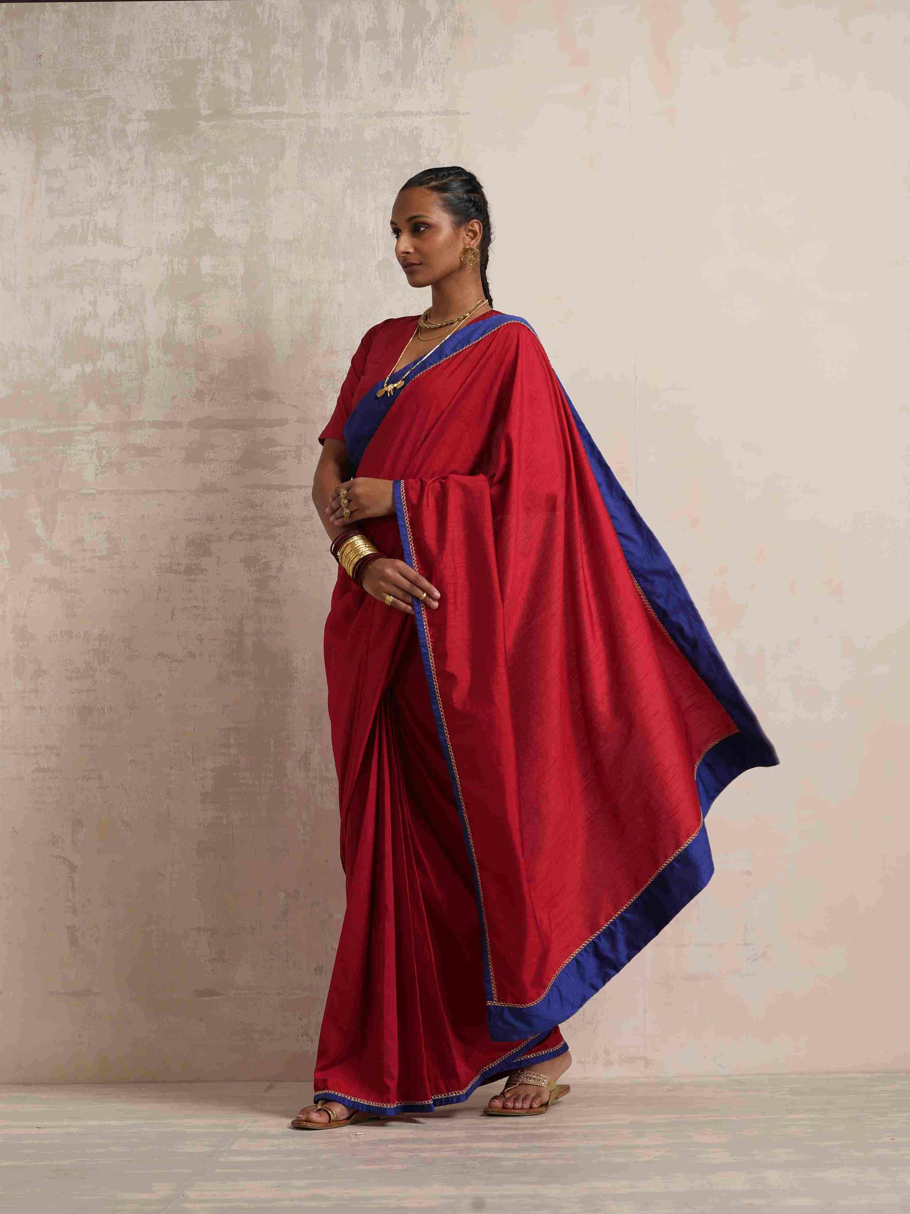trueBrowns Red Silk Ready To Wear Saree | Grocsy