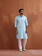 trueBrowns Men's Blue Sequin Chanderi Kurta | Grocsy