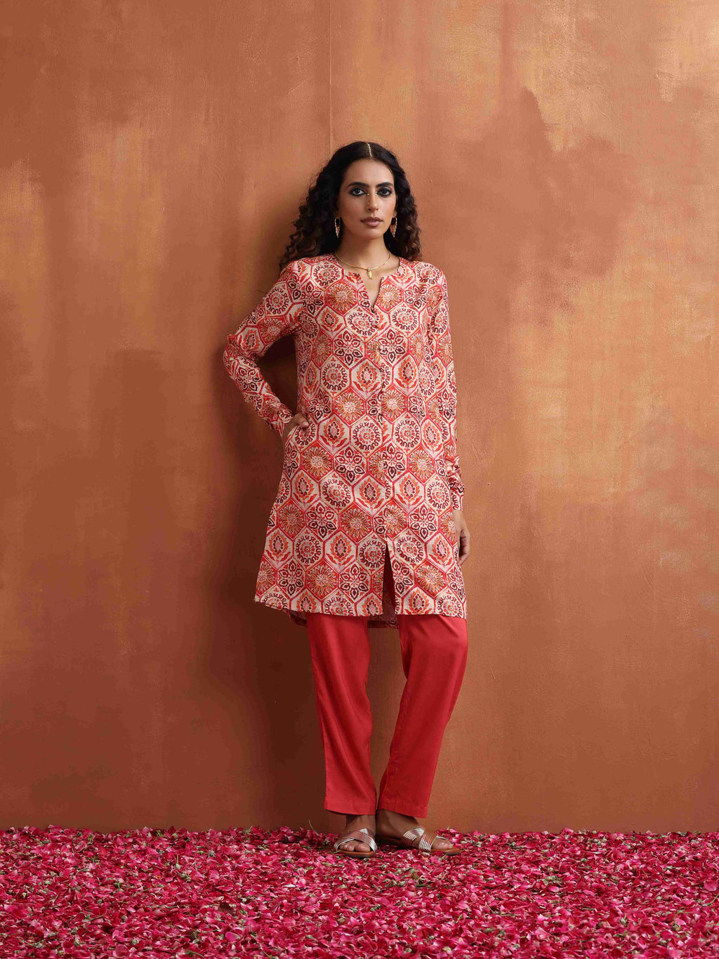 trueBrowns Beige Print Kurta Co-ord Set | Grocsy