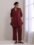 trueBrowns Ruby Wine Dobby Collar Short Co-Ord Set | Grocsy