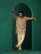 trueBrowns Men's Off White Floral Bunch Muslin Silk Printed Co-ord Set | Grocsy
