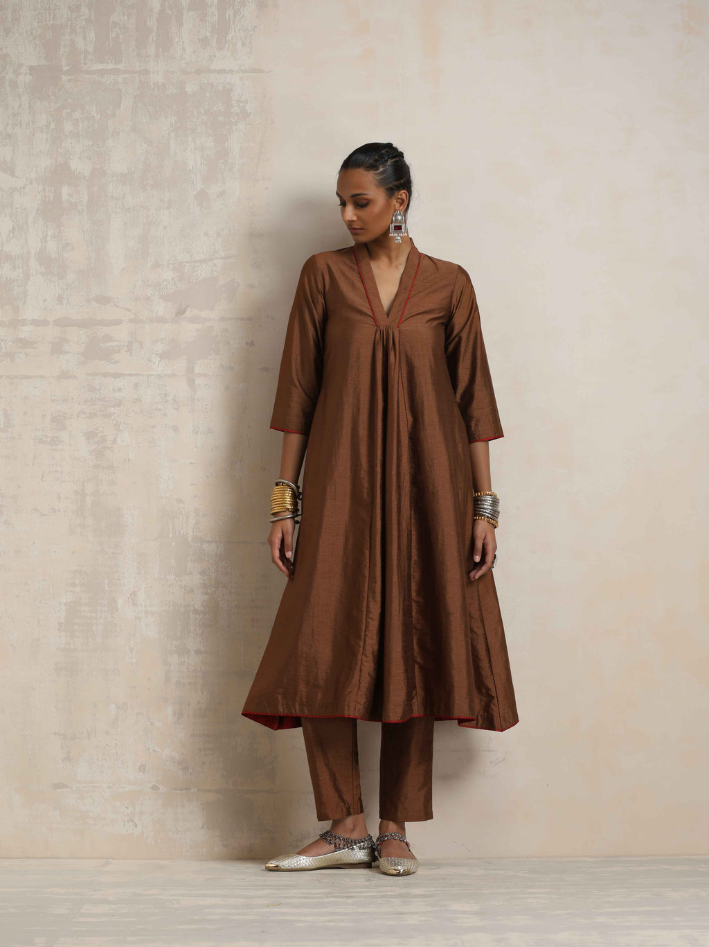 trueBrowns Brown Silk Kurta Set | Grocsy