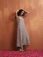 trueBrowns Off White Print Flared Anarkali Kurta Set | Grocsy