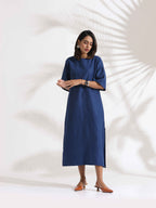 trueBrowns Blue Slub Dress | Grocsy