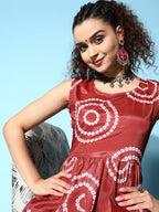 InWeave Women's Maroon Bandhani Motif Tiered Sharara Set | Grocsy
