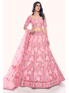 Myra Peach Soft Net Embroidered Designer Lehenga Choli | Grocsy